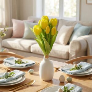 7 GELTONŲ TULIPANŲ PUOKŠTĖ 31CM KAIP GYVI PAVASARIO DEKORACIJA 1075013 - Image 6