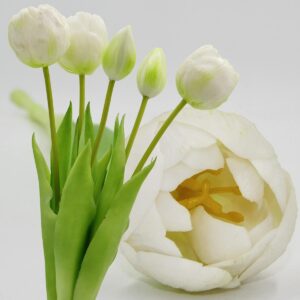 5 PEONIJŲ TULIPANŲ PUOKŠTĖ BALTA 39CM KAIP GYVI PAVASARIO DEKORACIJA 1075112 - Image 5