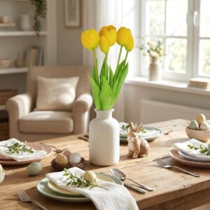 5 PEONIJŲ TULIPANŲ PUOKŠTĖ GELTONA 39CM KAIP GYVI PAVASARIO DEKORACIJA 1075136 - Image 7