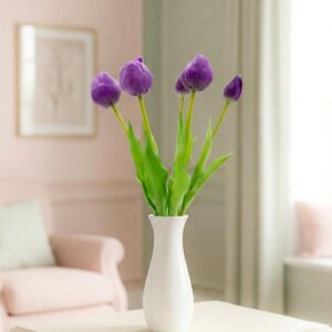5 PEONIJŲ TULIPANŲ PUOKŠTĖ VIOLETINĖ 39CM KAIP GYVI PAVASARIO DEKORACIJA 1075150 - Image 7