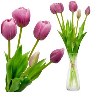 5 VIOLETINIŲ TULPIŲ PUOKŠTĖ 39CM KAIP GYVOS PAVASARIO DEKORACIJA 1075174
