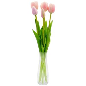 5 ŠVIESIAI ROŽINIŲ TULPIŲ PUOKŠTĖ 39CM KAIP GYVOS PAVASARINĖ DEKORACIJA 1075181 - Image 2