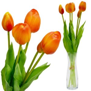 5 ORANŽINIŲ TULPIŲ PUOKŠTĖ 39CM KAIP GYVOS PAVASARINĖ DEKORACIJA 1075204