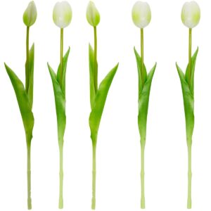 5 BALTŲ TULIPANŲ PUOKŠTĖ 39CM KAIP GYVI PAVASARIO DEKORACIJA 1075211 - Image 4