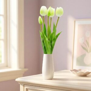 5 BALTŲ TULIPANŲ PUOKŠTĖ 39CM KAIP GYVI PAVASARIO DEKORACIJA 1075211 - Image 7
