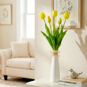 5 GELTONŲ TULIPANŲ PUOKŠTĖ 39CM KAIP GYVI PAVASARIO DEKORACIJA 1075228 - Image 7
