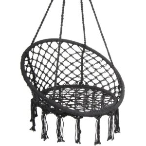 AŽŪRINIS HAMAKAS KABANTIS KRĖSLAS GANDRALIZDIS 80x60CM TAMSIAI PILKAS 1018607 - Image 2