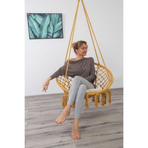 AŽŪRINIS HAMAKAS KABANTIS KRĖSLAS GANDRALIZDIS 80x60CM SU PAGALVE MEDAUS SPALVOS 1031392 - Image 4