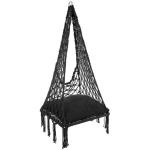 AŽŪRINIS HAMAKAS KABANTIS KRĖSLAS GANDRALIZDIS 60x60x115CM SU PAGALVE TAMSIAI PILKAS 1063812 - Image 2