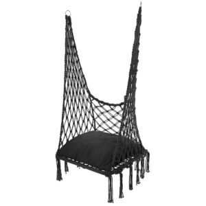 AŽŪRINIS HAMAKAS KABANTIS KRĖSLAS GANDRALIZDIS 60x60x115CM SU PAGALVE TAMSIAI PILKAS 1063812 - Image 10
