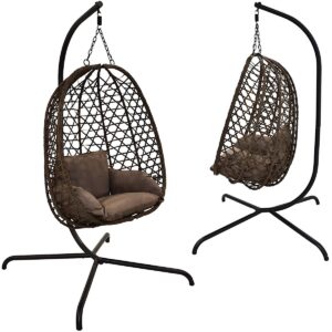 KABANTIS KRĖSLAS KOKONAS SU STOVU 195CM TAMSIAI RUDAS 120KG 852296 - Image 3