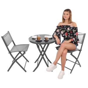 BALKONŲ BALDŲ KOMPLEKTAS APVALUS STALIUKAS IR 2 SULANKSTOMOS KĖDĖS PILKAS 1056067 - Image 2