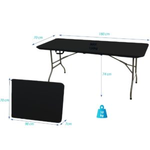 SULANKSTOMAS KATERINGO STALAS LAGAMINO FORMOS 180x70x74CM MAKS. 100KG JUODAS 1075266 - Image 9