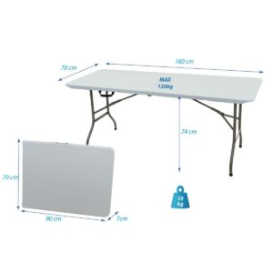 SULANKSTOMAS KATERINGO STALAS LAGAMINO FORMOS 180x70CM MAKS. 100KG BALTAS 1039800 - Image 3