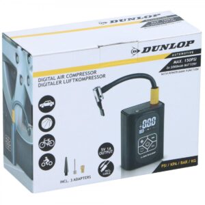 AUTOMOBILINIS KOMPRESORIUS DUNLOP 150 PSI SKAITMENINIS ORO KOMPRESORIUS SU POWERBANK FUNKCIJA 307176