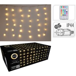 KALĖDINĖS LEMPUTĖS ŠVIESOS UŽUOLAIDA LAUKUI/VIDUI 144 LED 120X120CM SU NUOTOLINIO VALDYMO PULTELIU ŠILTA BALTA 232074