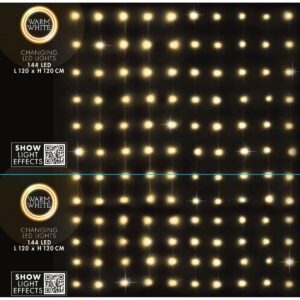 KALĖDINĖS LEMPUTĖS ŠVIESOS UŽUOLAIDA LAUKUI/VIDUI 144 LED 120X120CM SU NUOTOLINIO VALDYMO PULTELIU ŠILTA BALTA 232074 - Image 4
