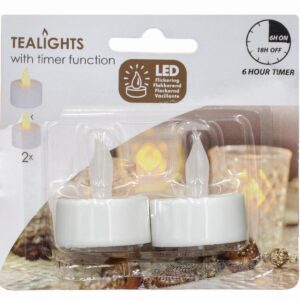 2 LED ARBATINIŲ ŽVAKIŲ RINKINYS SU LAIKMAČIU BALTAS 840933 - Image 5