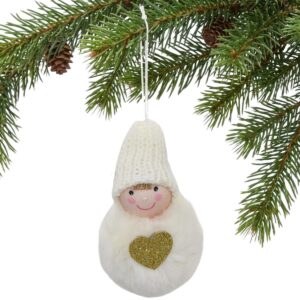DEKORACINĖ LĖLĖ SU ŠIRDELE 8CM SU KEPURE IR KAILIUKU BALTA 1054926