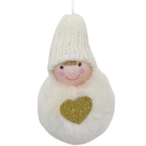 DEKORACINĖ LĖLĖ SU ŠIRDELE 8CM SU KEPURE IR KAILIUKU BALTA 1054926 - Image 2