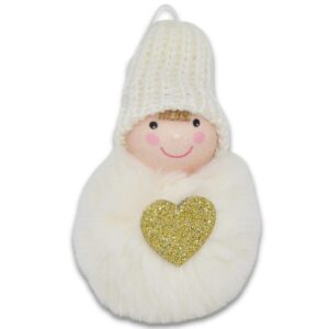 DEKORACINĖ LĖLĖ SU ŠIRDELE 8CM SU KEPURE IR KAILIUKU BALTA 1054926 - Image 3