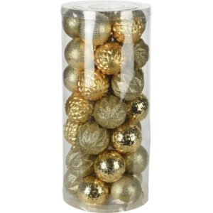 PLASTIKINIS DEKORATYVINIS KALĖDŲ EGLUTĖS ŽAISLIUKAS 6CM RINKINYS 35 VNT. AUKSINIS 7093736 - Image 10