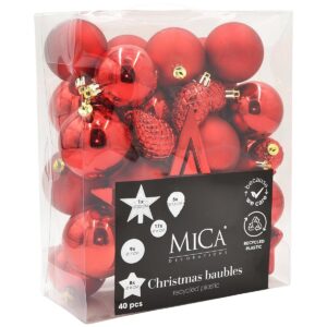 DEKORACINIS PLASTIKINIS KALĖDŲ EGLUTĖS ŽAISLIUKAS SAUGUS 40VNT RAUDONAS MICA 287664 - Image 10