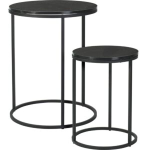 LOFT KAVOS STALIUKŲ RINKINYS APVALŪS ŠONINIAI MDF METALAS 30/40CM JUODI 662970