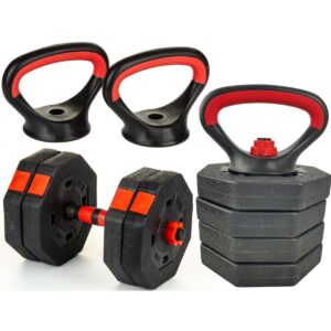 KOMPOZITINIS KETTLEBELL SVARMUO, ATSISPAUDIMŲ RANKENOS 3-VIENAME 10KG EB FIT 1039183