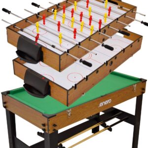 3-IN-1 ŽAIDIMŲ STALAS WOODEN STALO FUTBOLAS BILIARDAS ORO RITULYS 121x61x81CM 1056036
