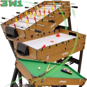 3-IN-1 ŽAIDIMŲ STALAS WOODEN STALO FUTBOLAS BILIARDAS ORO RITULYS 121x61x81CM 1056036 - Image 2