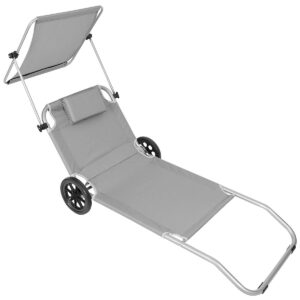SULANKSTOMAS PAPLŪDIMIO GULTAS SU STOGELIU IR RATUKAIS 116x62x62-90CM PILKAS 1055787 - Image 2