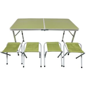 SULANKSTOMAS TURISTINIS STALAS KEMPINGUI 120X60X70/62/55CM + 4 KĖDĖS ŽALIAS 1047386