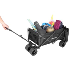 SULANKOMAS TURISTINIS PAPLŪDIMIO VEŽIMĖLIS DELUXE 90x57x73-96CM SU RANKENA JUODAS 1056081 - Image 10