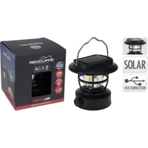 STOVYKLAVIMO ŽIBINTUVĖLIS LEMPA JUODAS USB IR SAULĖS ĮKROVIMAS REDCLIFFS 958202