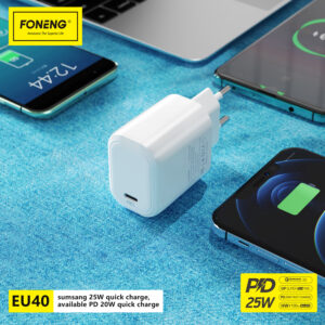 Foneng laidinis įkroviklis EU40 - Type C - PD 25W 3A with Type C to Type C cable baltos spalvos - Image 7