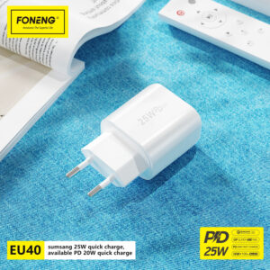 Foneng laidinis įkroviklis EU40 - Type C - PD 25W 3A with Type C to Type C cable baltos spalvos - Image 8