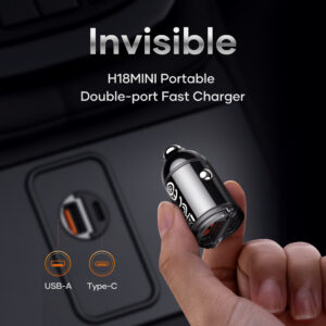 Rock Car charger H18 Mini  - USB + Type C - 30W 3A black - Image 4