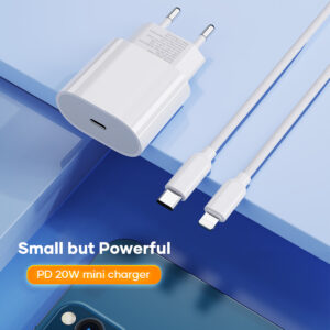 Rock Wall charger T18 Sugar Cube Series GaN - Type C - QC 3.0 PD 20W with Type C to Lightning cable white - Image 5