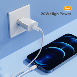 Rock Wall charger T18 Sugar Cube Series GaN - Type C - QC 3.0 PD 20W with Type C to Lightning cable white - Image 6