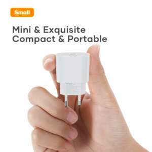 Rock Wall charger T18 Sugar Cube Series GaN - Type C - QC 3.0 PD 20W with Type C to Lightning cable white - Image 7