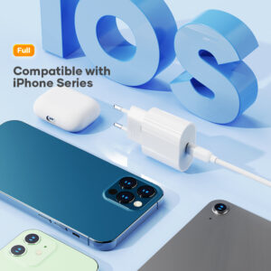 Rock Wall charger T18 Sugar Cube Series GaN - Type C - QC 3.0 PD 20W with Type C to Lightning cable white - Image 8