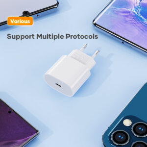 Rock Wall charger T18 Sugar Cube Series GaN - Type C - QC 3.0 PD 20W with Type C to Lightning cable white - Image 9