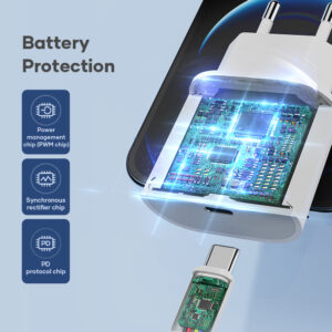 Rock Wall charger T18 Sugar Cube Series GaN - Type C - QC 3.0 PD 20W with Type C to Lightning cable white - Image 4