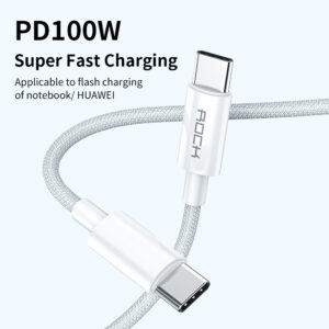 Rock Cable R6 - Type C to Type C - PD 100W 5A 2 metres baltos spalvos - Image 2