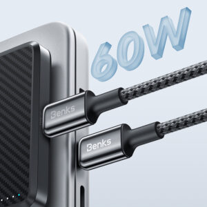 Benks Cable D49 braided - Type C to Type C - PD 60W 3A 1,2 metres juodos spalvos - Image 6