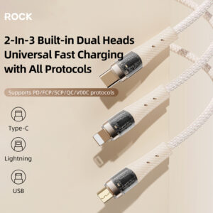 Rock Cable G20 Transparency Series braided 5in1 - USB, Type C to Type C, Lightning, Micro USB - PD 100W 5A 1,5 metres juodos spalvos - Image 3