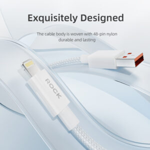 Rock Cable Z20 Flash Charge Series braided - USB to Lightning - 2,4A 1 metre baltos spalvos - Image 2