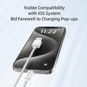 Rock Cable Z20 Flash Charge Series braided - USB to Lightning - 2,4A 1 metre baltos spalvos - Image 3