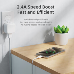Rock Cable Z20 Flash Charge Series braided - USB to Lightning - 2,4A 1 metre baltos spalvos - Image 4